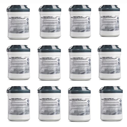 Sani-Cloth AF3 Large Disinfecting Wipes, 6" x 6.75", 160 Wipes/Can, Case of 12 Cans - Sani-Cloth AF3 Large Wipes (6" x 6.75"). Case of 12 x 160 Wipes/Can. Disinfects - Image 1