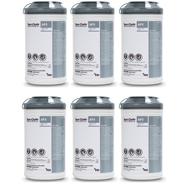 Sani-Cloth AF3 Germicidal Disposable Wipe, X-Large 7.5" x 15", Alcohol-Free, Fragrance-Free, 65 Wipes per Canister, 6 Canisters per Case - Sani-Cloth AF3 X-Large Wipes (7.5 x 15) Case of 6x 65 wipes/can. Disinfects - Image 1