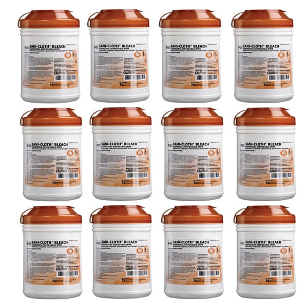 Sani-Cloth Bleach Germicidal Disposable Wipes, Large 6" x 10.5", 75 Wipes/Canister, 12 Canisters/Case - Sani-Cloth Bleach Large Wipes (6" x 10.5"), Case of 12x 75/Canister - Image 1