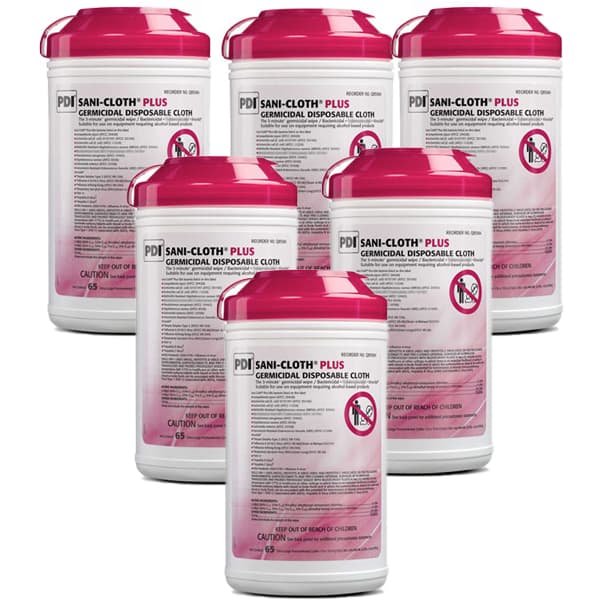 Sani-Cloth Plus Germicidal Disposable Wipe, Extra-Large 7.5" x 15", 65 Wipes/Canister, 6 Canisters/Case, 3-Minute Kill Time - Sani-Cloth Plus Extra-Large Wipes (7.5" x 15") 6 x 65/Canister. 3 min - Image 1
