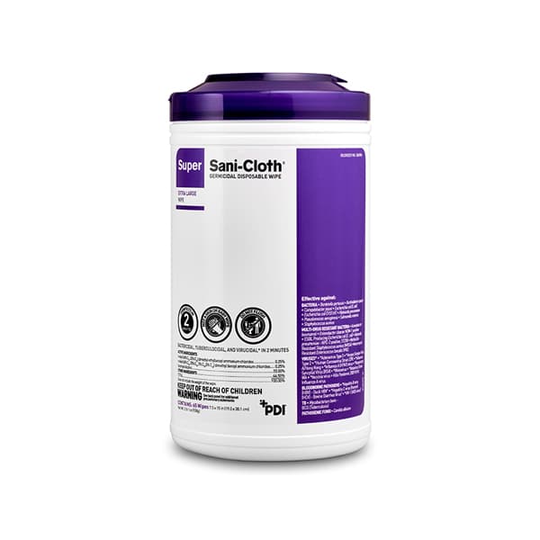 Super Sani-Cloth Extra-Large Disinfecting Wipes, 7.5" x 15", 65 Wipes/Canister, High Alcohol (55%) - Super Sani-Cloth Extra-Large Wipes (7.5" x 15") 65/CANISTER. High Alcohol (55%) - Image 1