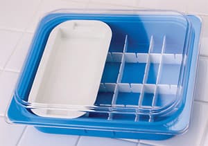 Plasdent Operation Tub Set, Neon Tangerine, 10.75"W x 13"L x 2.625"D, Complete with Dividers, Accessory Tray and Clear Lid - Plasdent Operation Tub Set - NEON TANGERINE 10 3/4"W x 13"L x 2 5/8"D. Complete - Image 1