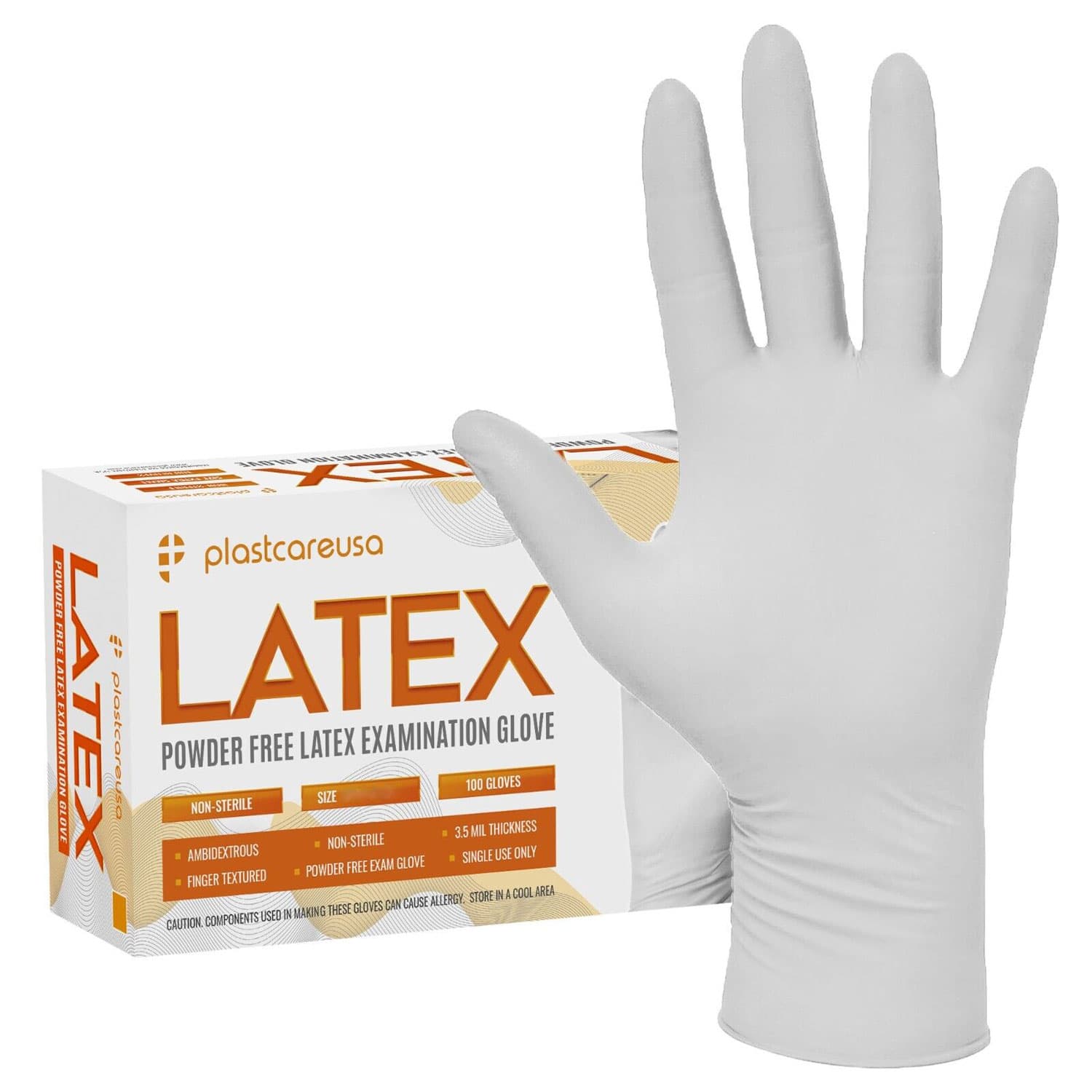 PlastCare USA Latex Powder-Free Exam Gloves, White, Large, 100/Box - LATEX Powder-Free Exam Gloves, White, Large, 100/Box - Image 1