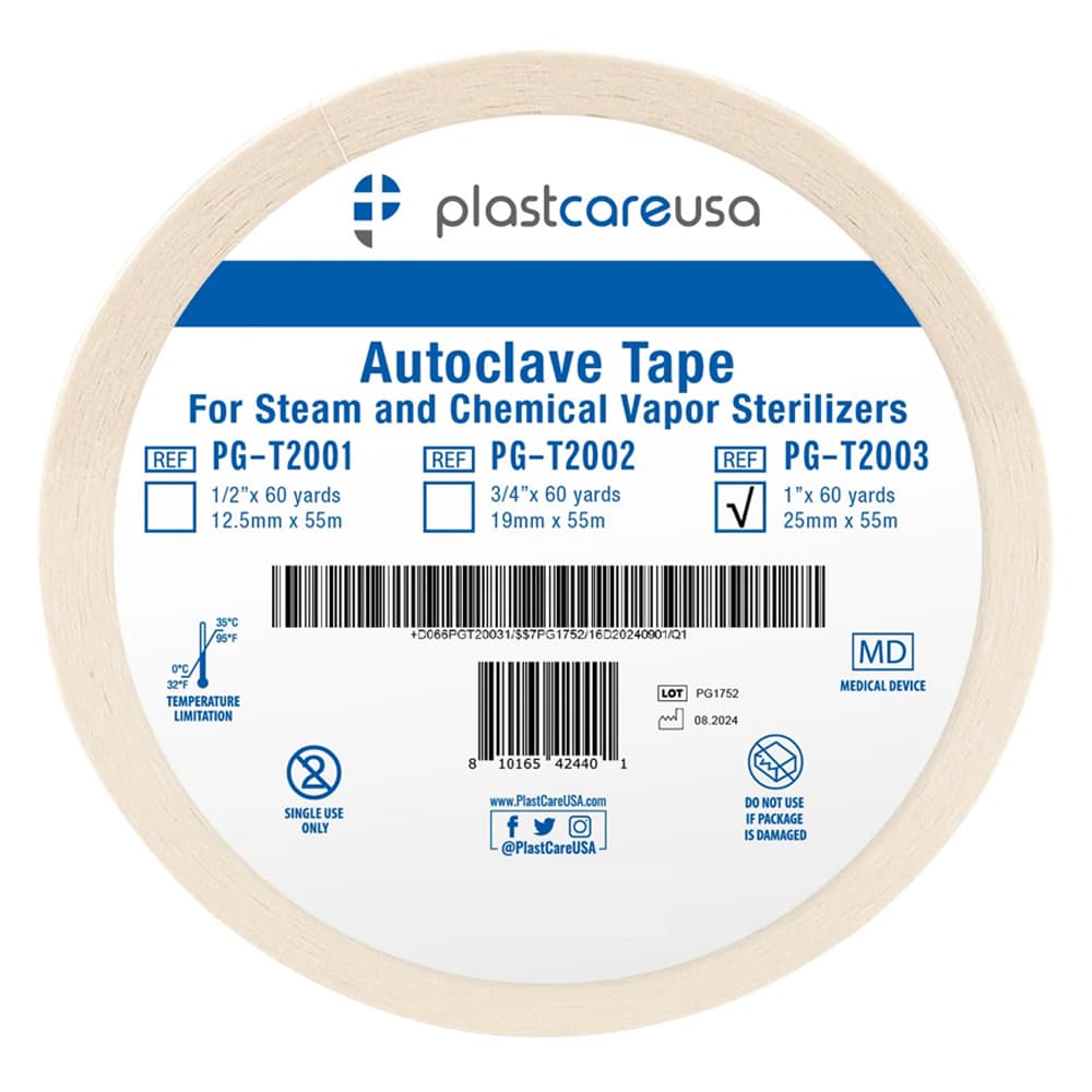 PlastCare USA Autoclave Sterilization Indicator Tape, 1" x 60 Yards, 1 Roll - PlastCare USA Autoclave Sterilization Indicator Tape, 1" x 60 Yards, 1/Pk - Image 1