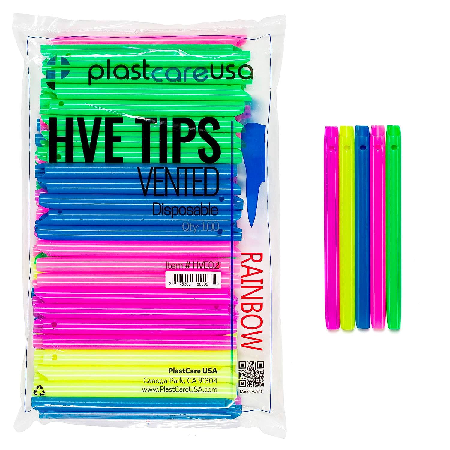 PlastCare USA HVE High Volume Evacuation Tips, Rainbow, 100/Pk - PlastCare USA HVE High Volume Evacuation Tips, Rainbow, 100/Pk - Image 1