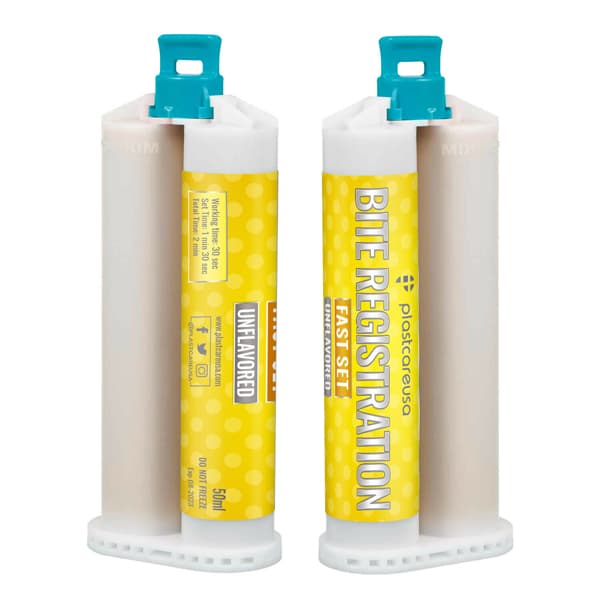 PlastCare USA Fast Set Bite Registration Material, Unflavored, 2 x 50ml Cartridges - PlastCare USA Fast Set Bite Registration Material, Unflavored, 2 - 50ml Cartridges - Image 1