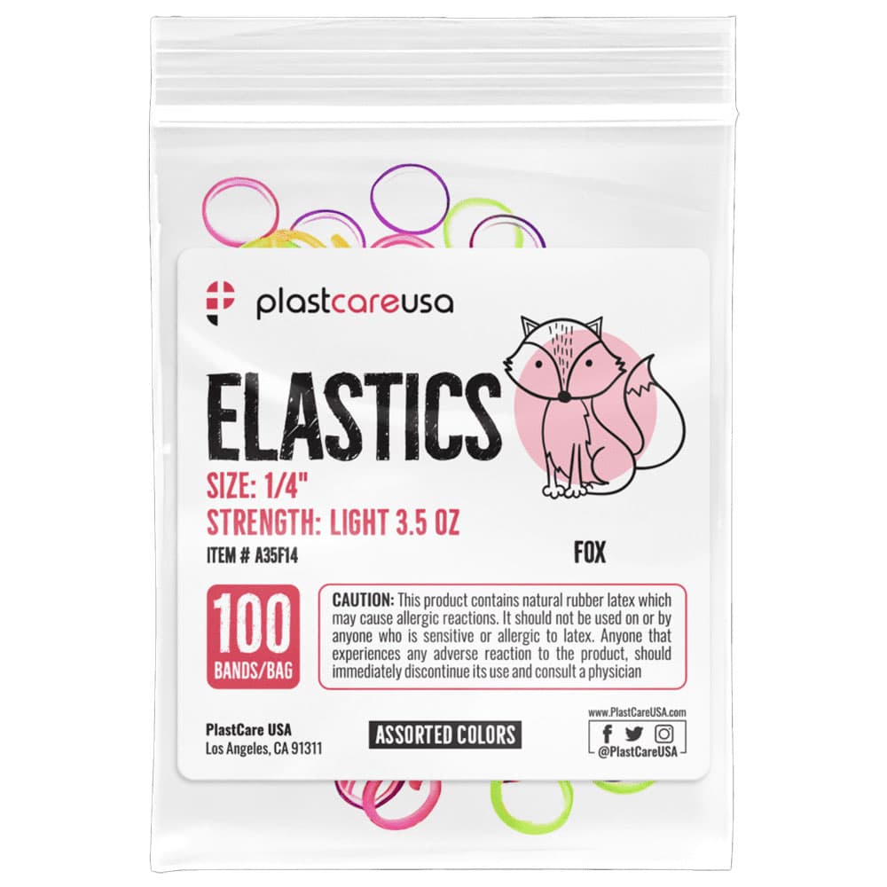PlastCare USA Orthodontic Elastics, 1/4" Fox, Light 3.5 oz, Assorted Colors, 100/Bag - PlastCare USA ELASTICS 1/4" Fox, Light 3.5 oz Elastic Bands, Asst Colors, 100/Bag - Image 1