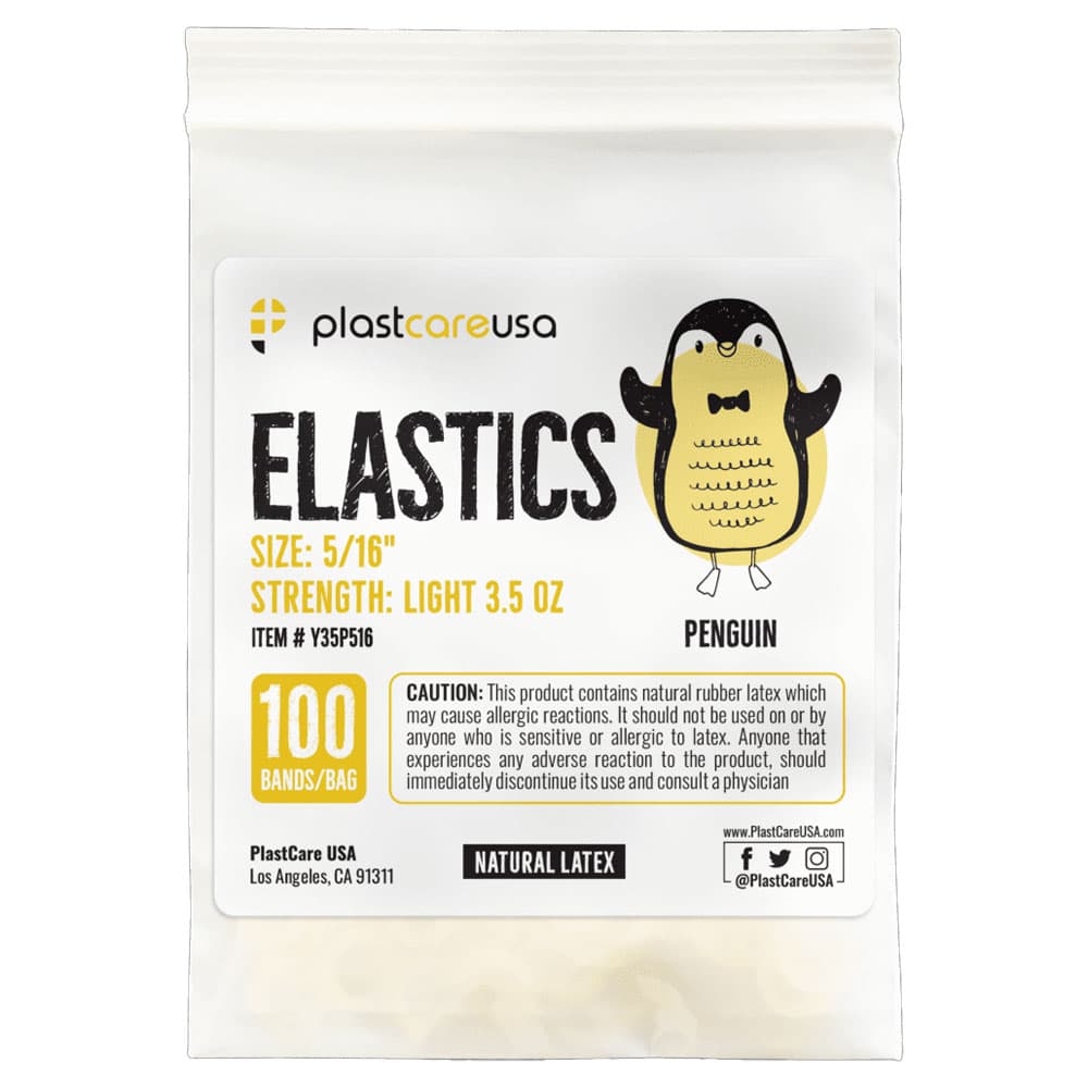 PlastCare USA Penguin Orthodontic Elastics, 5/16" Light 3.5 oz, Yellow, 100/Bag - PlastCare USA ELASTICS 5/16" Penguin, Light 3.5 oz Elastic Bands, Yellow, 100/Bag - Image 1
