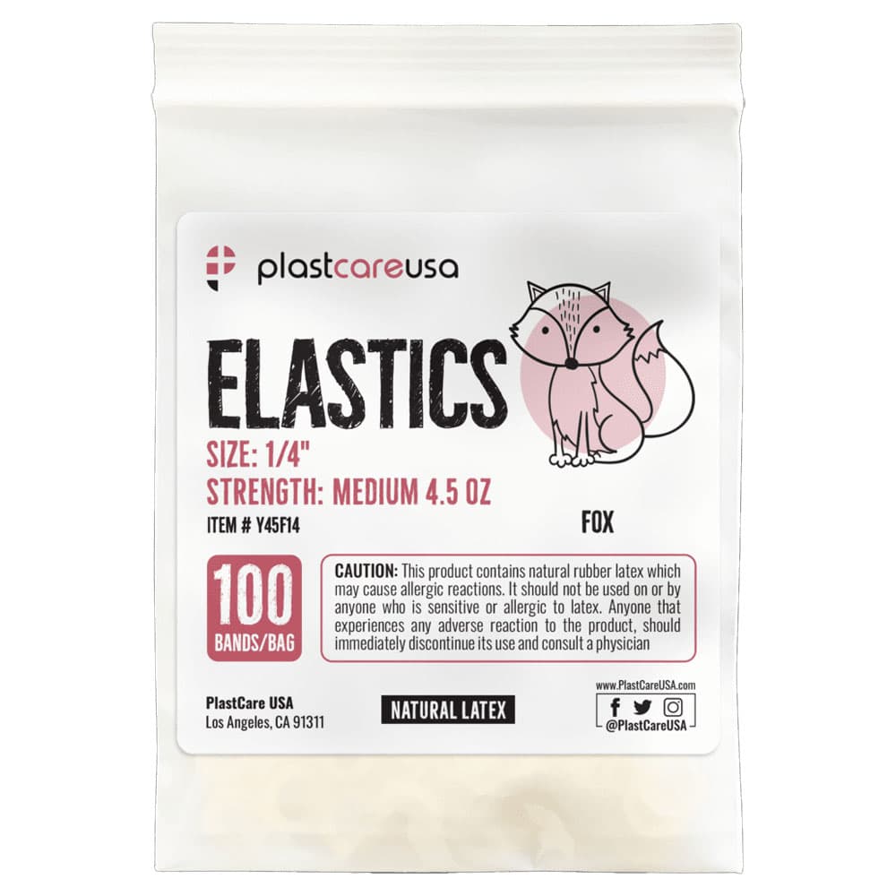 PlastCare USA Orthodontic Elastics, 1/4" Fox, Medium 4.5 oz, Yellow, 100/Bag - PlastCare USA ELASTICS 1/4" Fox, Medium 4.5 oz Elastic Bands, Yellow, 100/Bag - Image 1