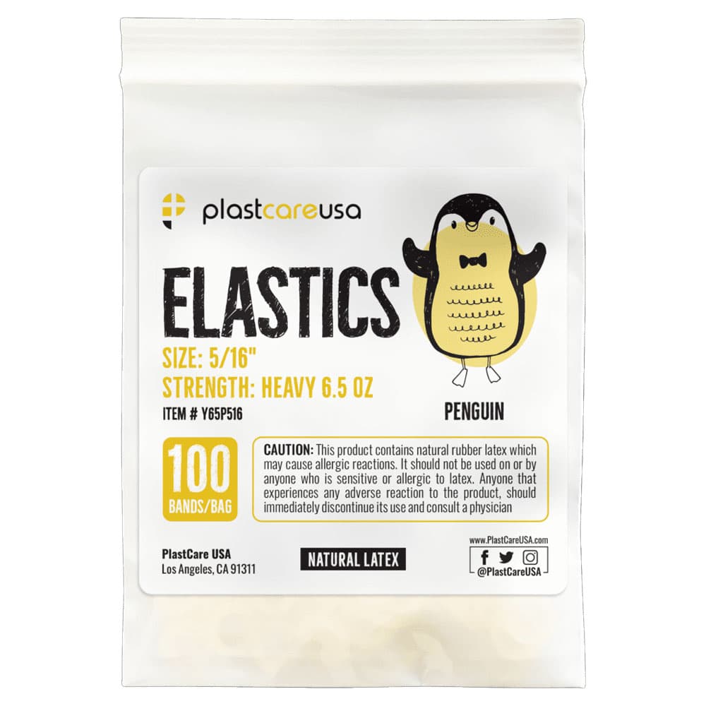 PlastCare USA Penguin Orthodontic Elastics, 5/16" Heavy 6.5 oz, Yellow, 100/Bag - PlastCare USA ELASTICS 5/16" Penguin, Heavy 6.5 oz Elastic Bands, Yellow, 100/Bag - Image 1