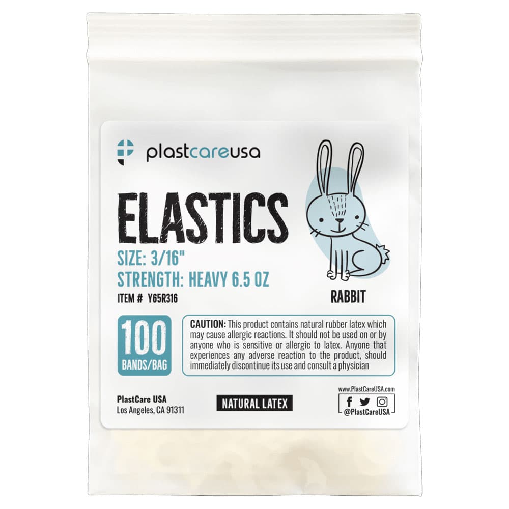 PlastCare USA Orthodontic Elastics, 3/16" Rabbit, Heavy 6.5 oz, Yellow, 100/Bag - PlastCare USA ELASTICS 3/16" Rabbit, Heavy 6.5 oz Elastic Bands, Yellow, 100/Bag - Image 1