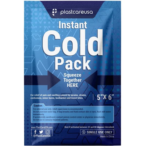 PlastCare USA Disposable Instant Cold Compress Ice Pack, 5" x 6", 25/Case - PlastCare USA 5" x 6" Disposable Instant Cold Compress Ice Pack, 25/Case. - Image 1