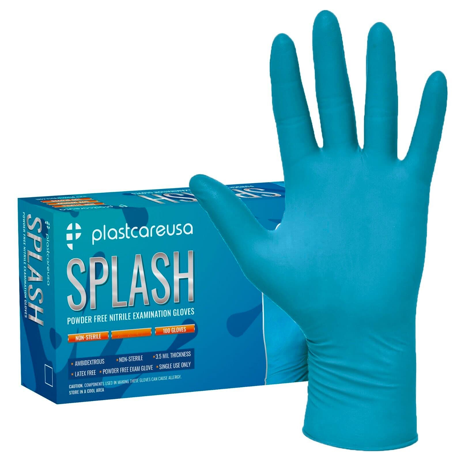 PlastCare USA Splash Nitrile Examination Gloves, Powder-Free, Latex-Free, Blue, Small, Beaded Cuff, 100/Box - PlastCare USA Splash Nitrile Examination Gloves - Blue SMALL 100/Box. Beaded - Image 1
