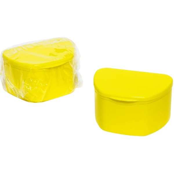 PlastCare USA Denture Case, Yellow, Individually Sealed, 3.7"W x 2.9"L x 2.2"H, 40/Pk - PlastCare USA Denture Case, Yellow, 40/Pk. Individually Sealed, 3.7"W x 2.9"L x 2.2"H - Image 1