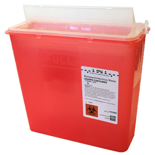 Plasti-Products 5 Quart Red Sharps Disposal Container, 10/Box, 10.5" W x 4.75" D x 10.75" H - Plasti-Products 5 Quart Red Sharps Disposal Container, 10/Box, 10.5" W x 4.75" - Image 1