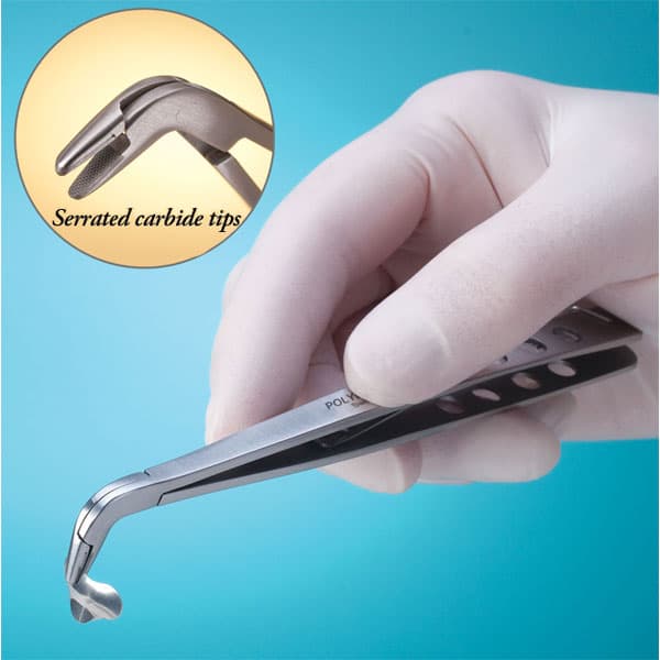 Polydentia Quickmatrix Forceps, 5-1/4" Stainless Steel, Serrated Carbide Tips - Quickmatrix Forceps. Engineered specifically for placement and removal - Image 1