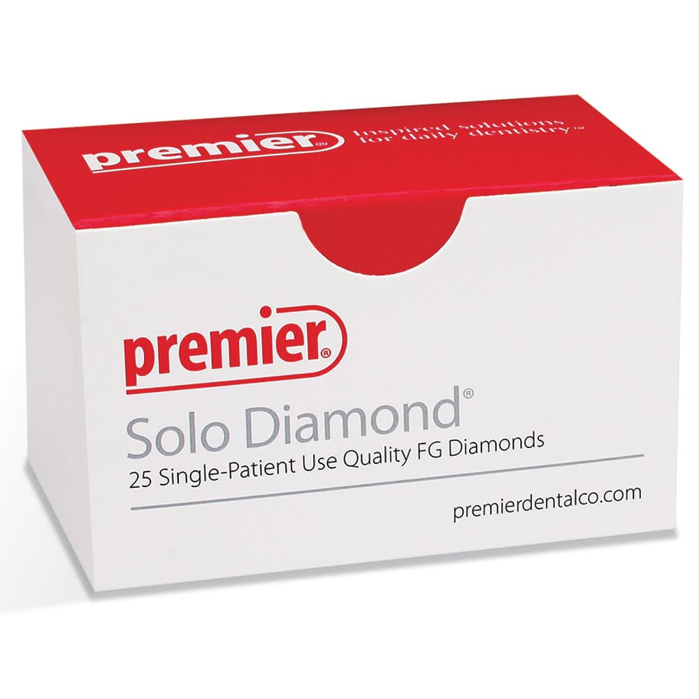 Premier Solo #1721.10 Medium Grit Curettage K Diamond Bur, Single Use, 25/Box - Solo #1721.10 Medium Grit, Curettage K diamond bur, single use. Package of 25 - Image 1