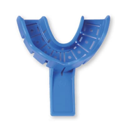 Premium Plus #10 Anterior Lower Perforated Plastic Disposable Impression Trays, Rim Lock, Blue, 100/Pack - Premium Plus #10 Anterior Lower Perforated Plastic disposable impression trays - Image 1