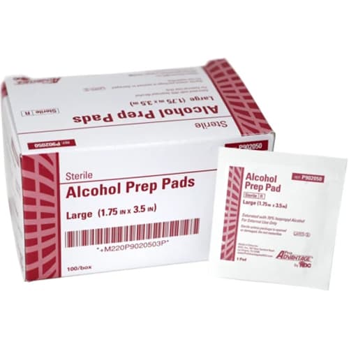 ProAdvantage Alcohol Prep Pad, Large, 1.75" x 3.5" (Pad Size), 2-Ply Sterile, 70% Isopropyl Alcohol, 100/Box - ProAdvantage Alcohol Prep Pad, Large, 1.75" x 3.5" (Pad Size), 100/Box - Image 1