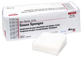ProAdvantage 2" x 2" 12-Ply Non-Sterile Gauze Sponges, Premium 100% Cotton, Case of 8000 - ProAdvantage 2" x 2" 12-ply Non-Sterile Gauze Sponges, Premium 100% Cotton - Image 1