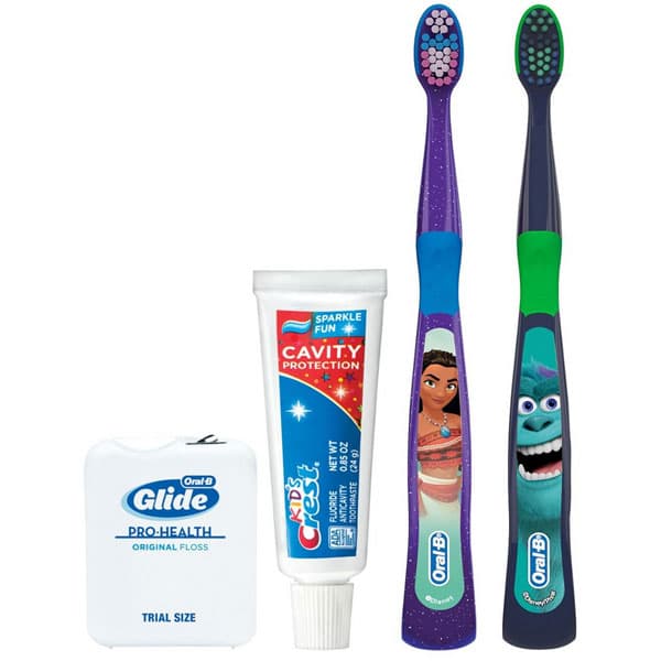 Oral-B Kids 3+ Manual Solution (72/Case) – Includes Disney Princess/Pixar Toothbrushes, Crest Sparkle Fun Toothpaste (0.85 oz), and Oral-B Glide Pro-Health Floss (4 m) - Oral-B Kids 3+ Manual Solution, 72/Case. Includes: - Image 1