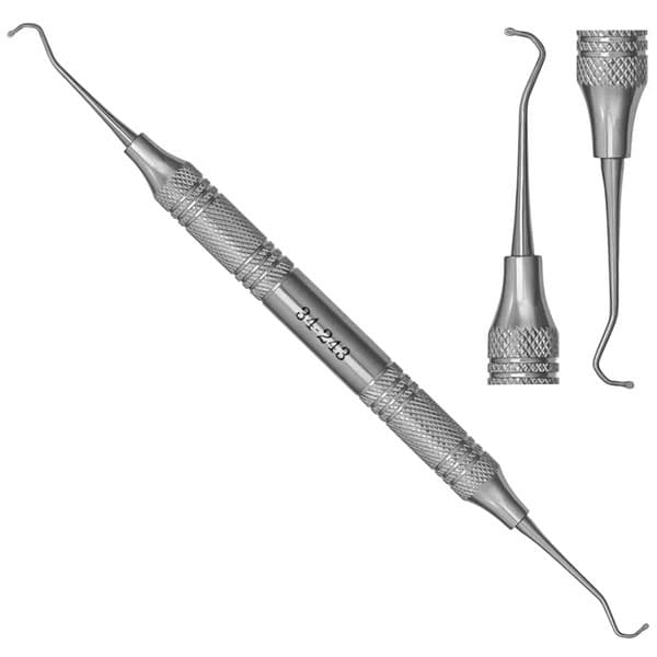 ProDent USA #243 Double-Ended Excavator, 1.0mm Flat Spoon Ends, Curved Shanks, Hollow Handle #H4 - ProDent USA #243 Excavator, Double Ended, 1.0mm Flat Spoon ends on curved - Image 1