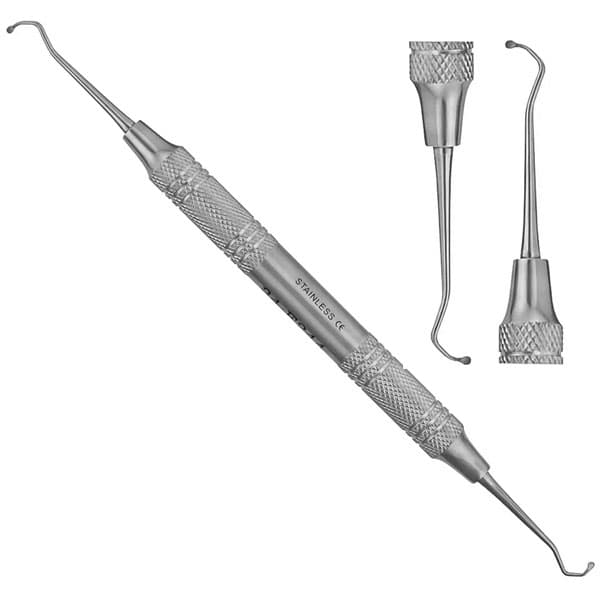 ProDent USA #244 Double-Ended Excavator, 1.4mm Flat Spoon Ends, Curved Shanks, Hollow Handle #H4 - ProDent USA #244 Excavator, Double Ended, 1.4mm Flat Spoon ends on curved - Image 1