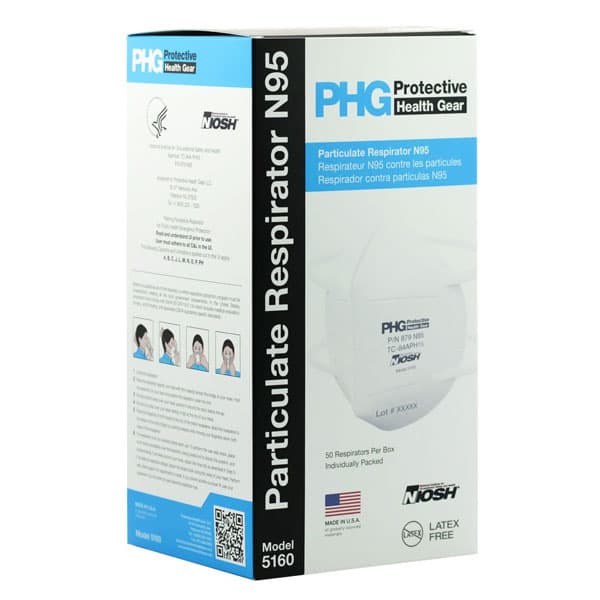 PHG N95 Particulate Respirator, NIOSH Approved, 4-Layer, 50/Box - PHG N95 Particulate Respirator NIOSH Approved, 50/Box. Made in USA. 4 layer - Image 1