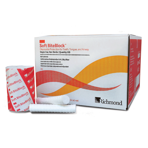 Richmond Soft Bite Block, 3/4" Diameter x 4", Large, Non-Sterile, 120/Box - Richmond Soft Bite Block, 3/4" Diameter x 4", Bulk, Large, Non-Sterile, 120/Box - Image 1