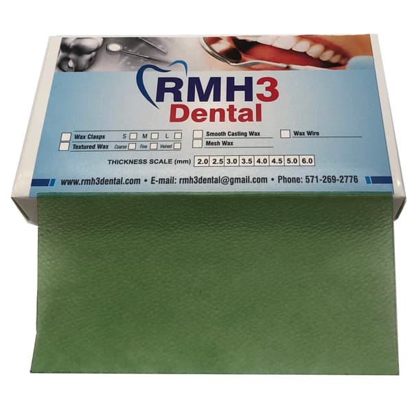 RMH3 Dental Coarse Grain Wax Sheet, 0.3mm Thick, Green, 14.5cm x 7.5cm, 10 Sheets/Box - RMH3 Dental Coarse Grain Wax Sheet -.3mm Green, 14.5cmx7.5cm 10/Bx - Image 1