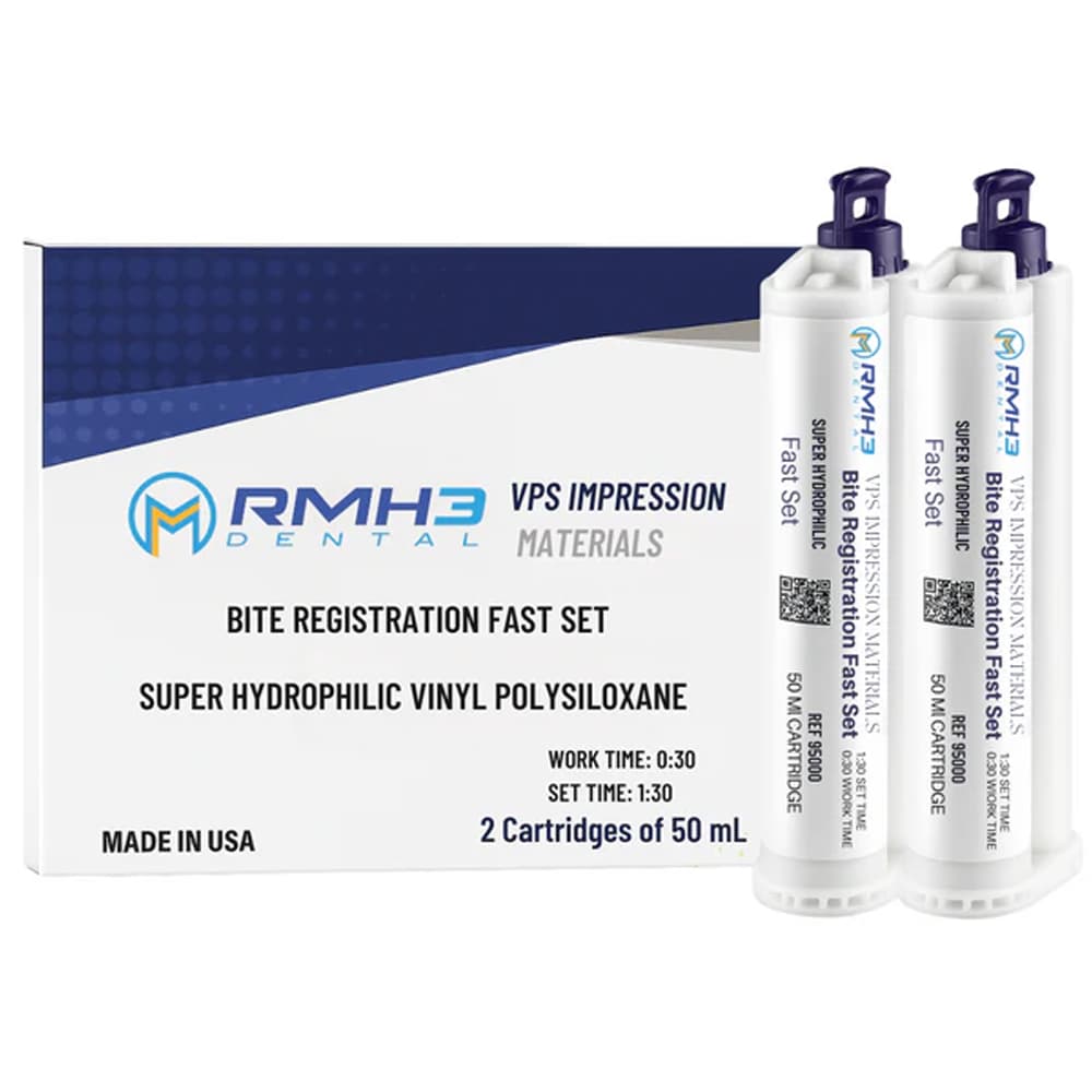 RMH3 Dental Bite Registration Material, Fast Set, Blue, 50mL Cartridges, 2/Pk - RMH3 Dental Bite Registration Material, Fast Set, 50mL Cartridges, 2/Pk - Image 1