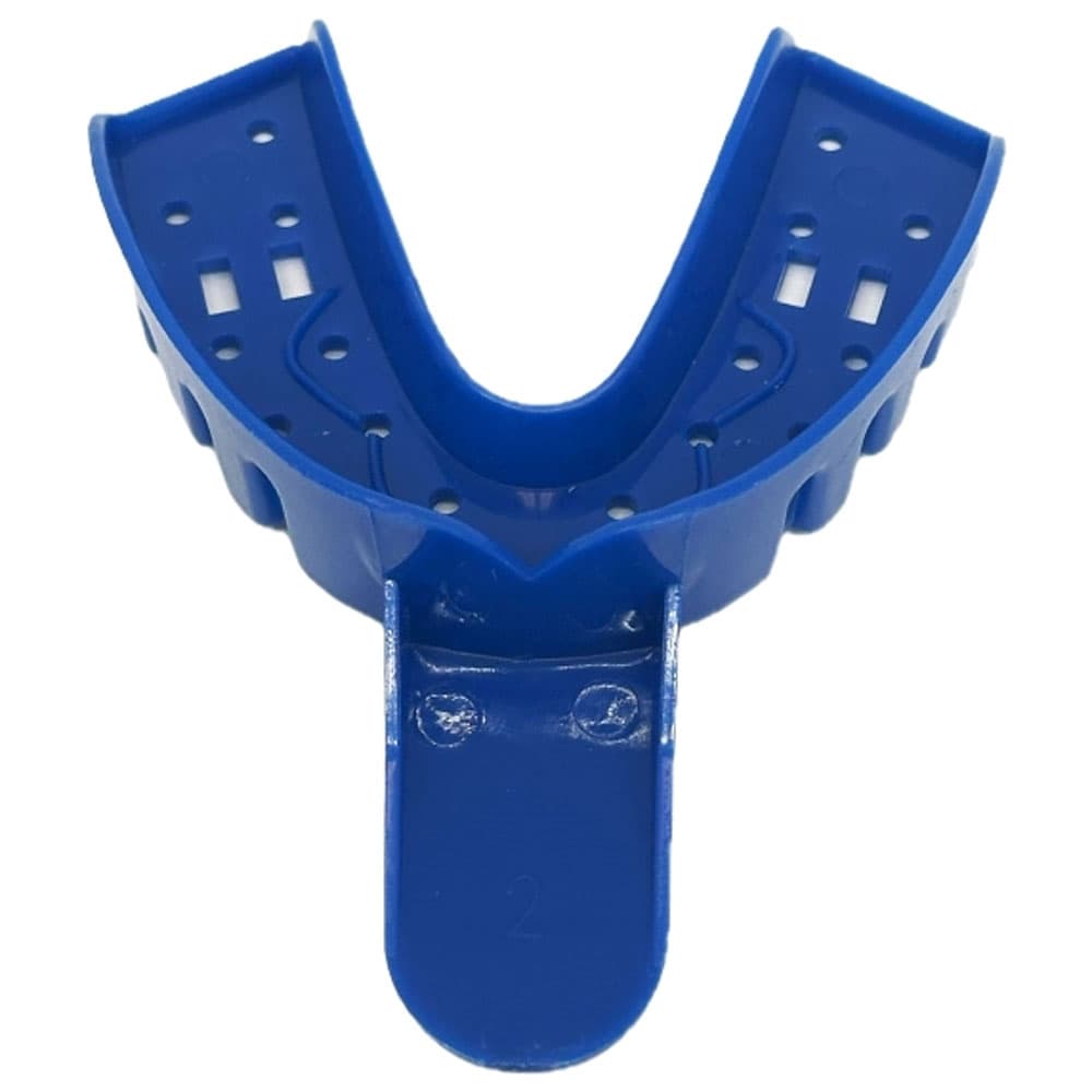 RMH3 Dental #2 Disposable Large Perforated Plastic Impression Tray, Lower Full-Arch, Dark Blue, 12/Pk - RMH3 Dental #2 Disposable Large Perforated Plastic Impression Tray, Lower Full-Arch, 12/Pk - Image 1