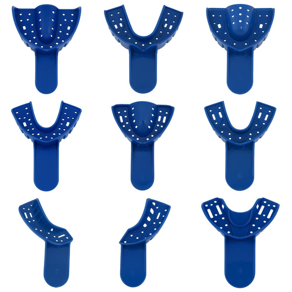 RMH3 Dental Disposable Perforated Plastic Impression Trays, Assorted Sizes #1-9, Dark Blue, 9/Pk - RMH3 Dental #1-9 Disposable Assorted Perforated Plastic Impression Tray, 9/Pk - Image 1