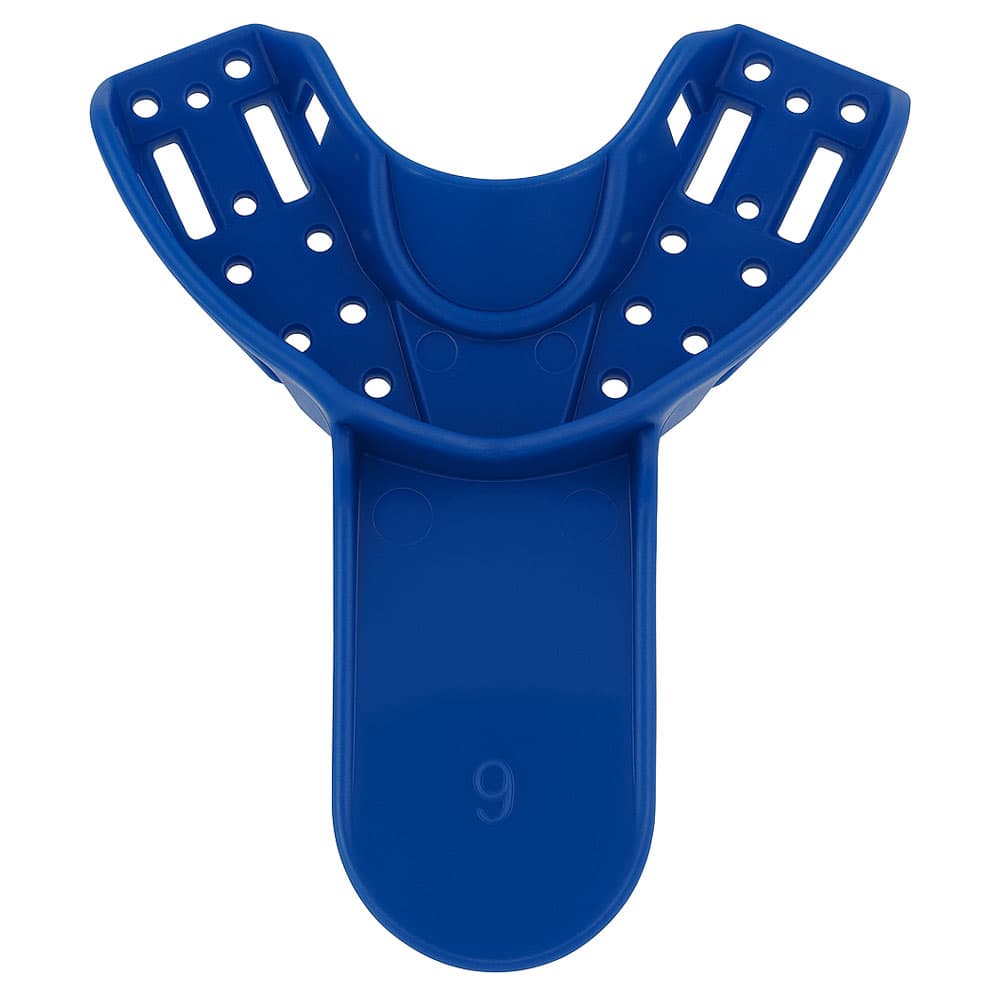 RMH3 Dental #9 Disposable Perforated Plastic Impression Tray, Upper Anterior, Dark Blue, 12/Pk - RMH3 Dental #9 Disposable Perforated Plastic Impression Tray, Upper Anterior, 12/Pk - Image 1