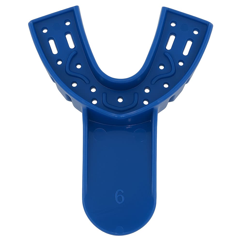 RMH3 Dental #6 Disposable Small Perforated Plastic Impression Tray, Lower Full-Arch, Dark Blue, 12/Pk - RMH3 Dental #6 Disposable Small Perforated Plastic Impression Tray, Lower Full-Arch, 12/Pk - Image 1