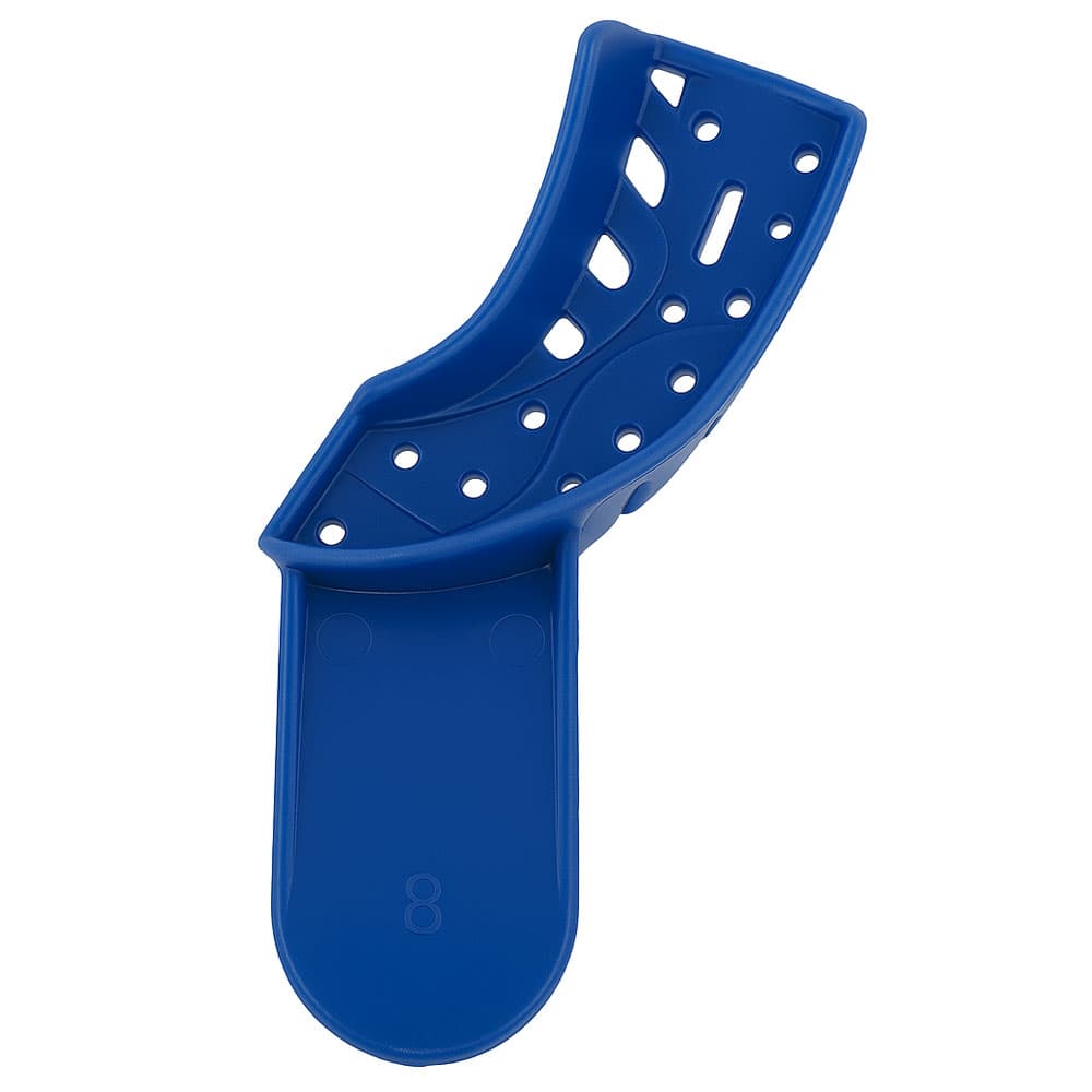 RMH3 Dental #8 Disposable Perforated Plastic Impression Tray, Upper Left/Lower Right, Dark Blue, 12/Pk - RMH3 Dental #8 Disposable Perforated Plastic Impression Tray, Upper Left/Lower Right, 12/Pk - Image 1