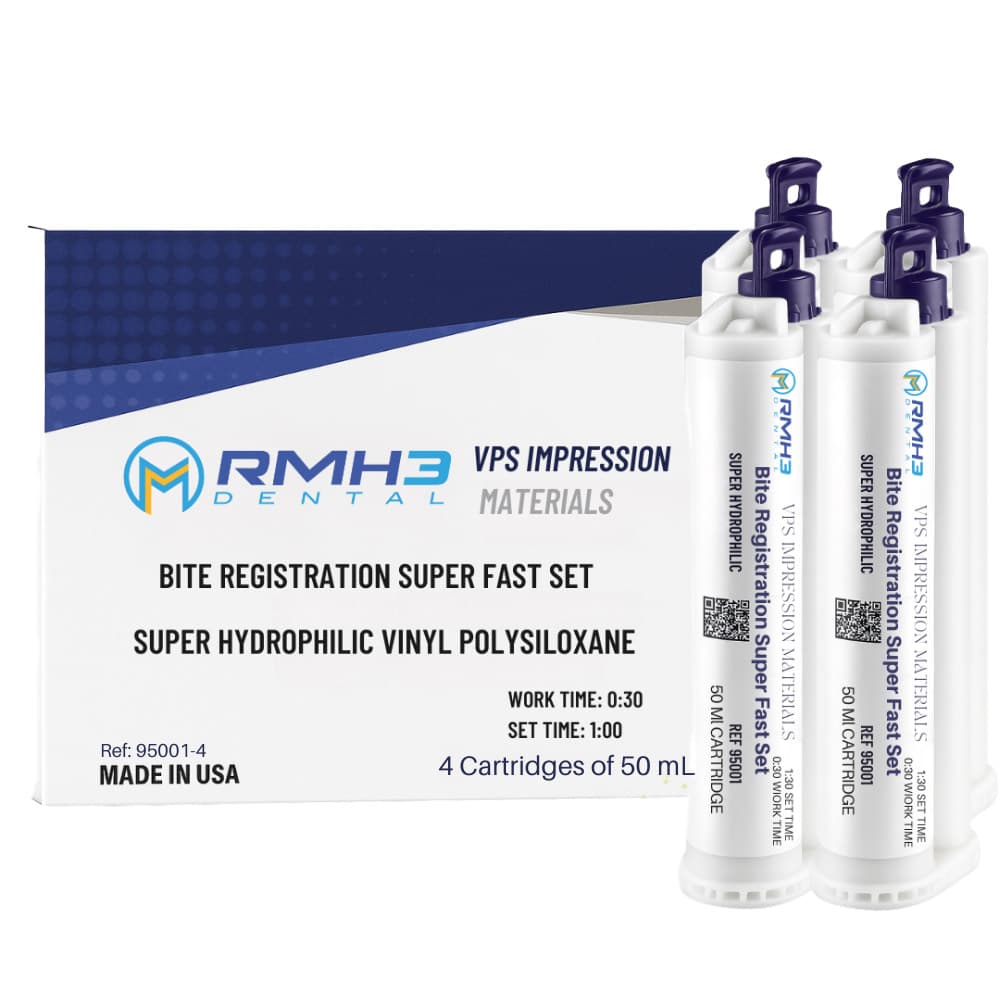RMH3 Dental Bite Registration Material, Super Fast Set, 50mL Cartridges, Blue, 4/Pk - RMH3 Dental Bite Registration Material, Super Fast Set, 50mL Cartridges, 4/Pk - Image 1