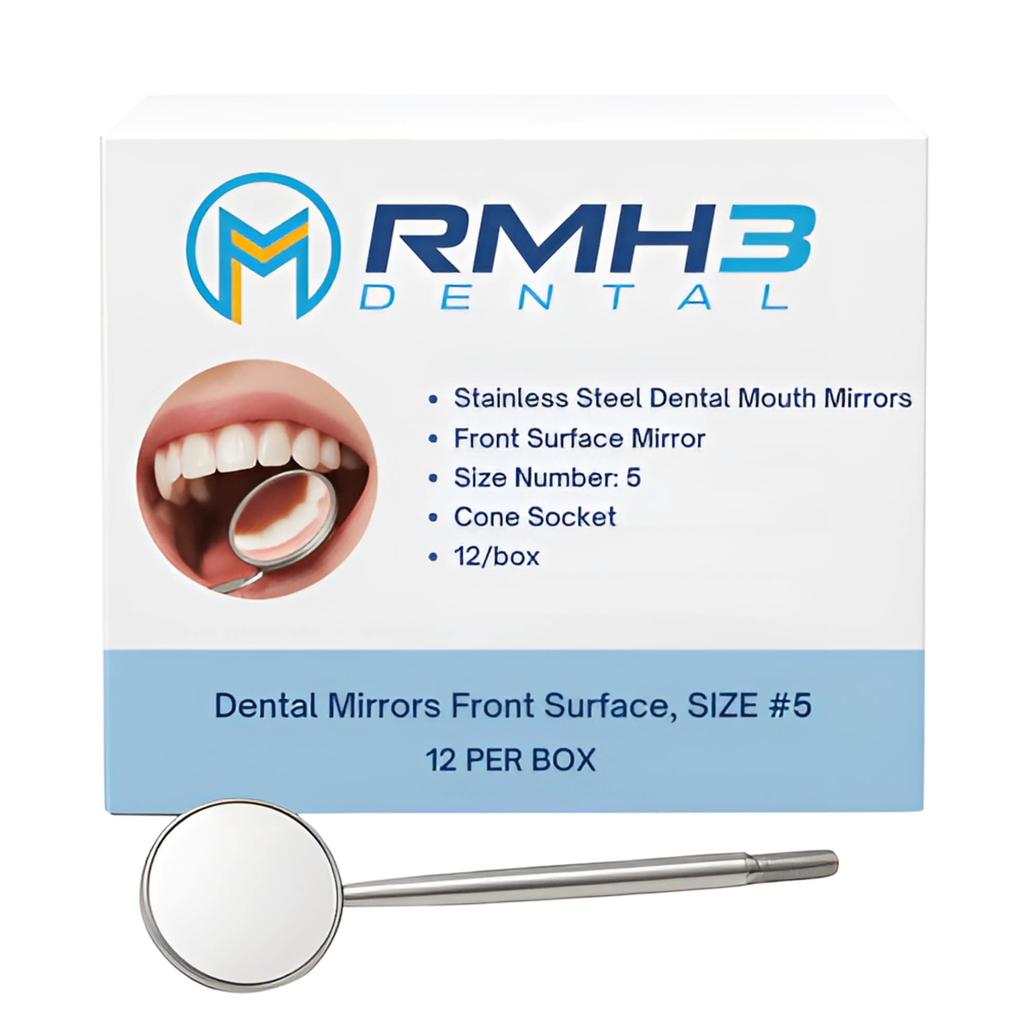 RMH3 Dental Front Surface Mouth Mirrors, Size #5, 12/Pk - RMH3 Dental Front Surface Mouth Mirrors, Size #5, 12/Pk - Image 1