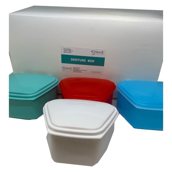 RMH3 Dental Denture Storage Box, Assorted Colors (Red, Blue, White, Aqua), 24/Pk, 4.33" x 2.95" x 1.96" - RMH3 Dental Denture Storage Box - Assorted Colors, 24/Pk. 4.33â" x 2.95" x - Image 1