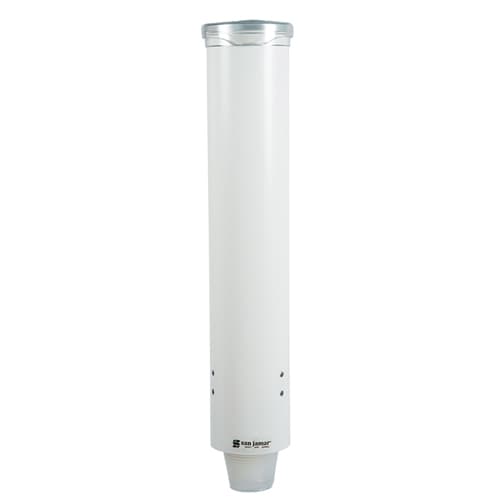 San Jamar Plastic Cup Dispenser, Opaque White, Wall-Mount, Holds 100 Cups (3-5 oz flat or 3-4.5 oz cone), 16" Tall - San Jamar Plastic Cup Dispenser - Opaque White. Holds 100 3 to 5 oz. flat - Image 1