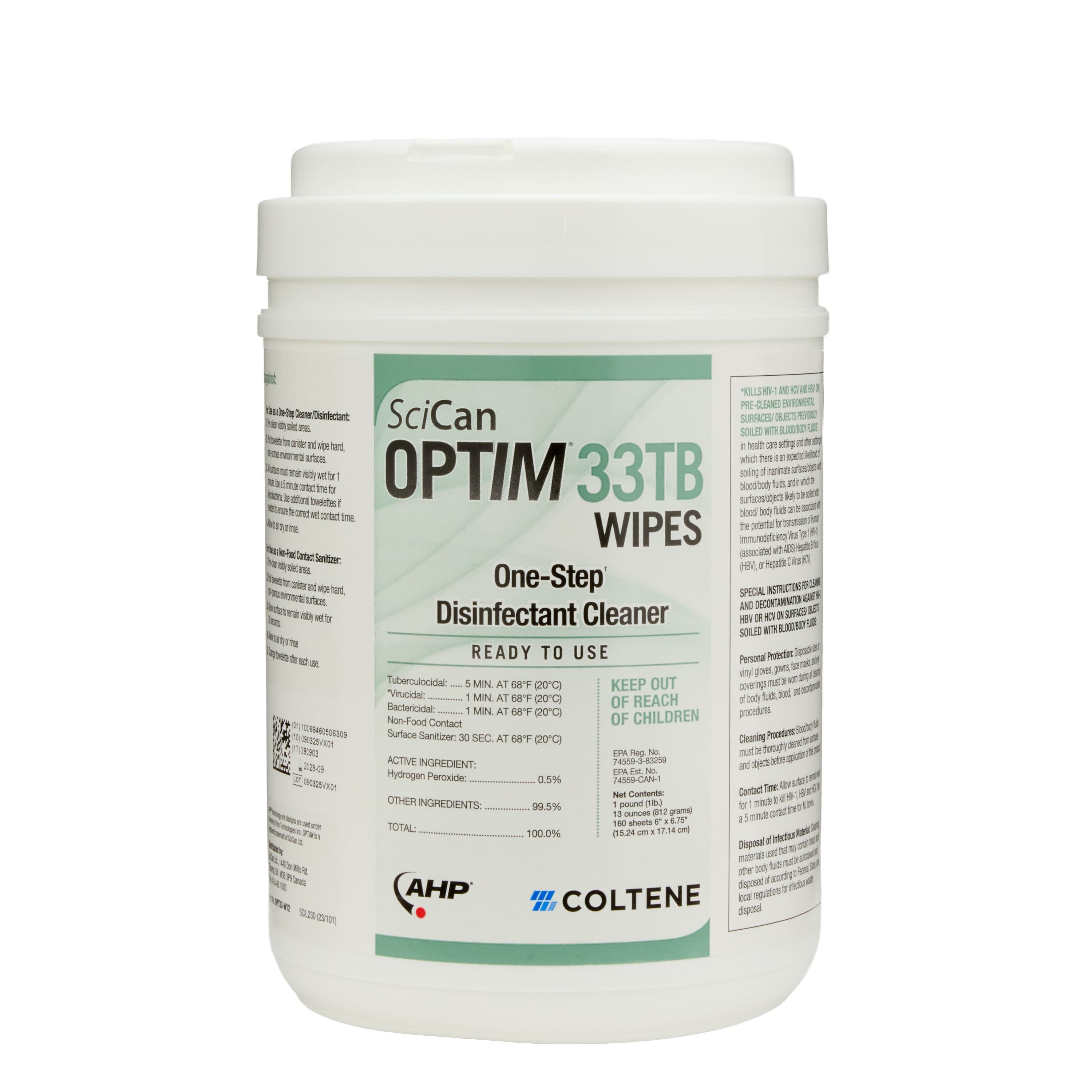 OPTIM 33TB Disinfectant Cleaner Wipes, 6"x7", 160/Can, Case of 12, 01KEZKNTSVS8AMHE6CBTV3MHZB - OPTIM 33TB Disinfectant Cleaner Wipes 6"x7" Case of 12x 160/Can - Image 1