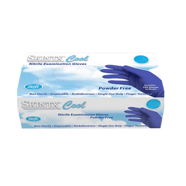 Skintx Cool Nitrile Exam Gloves, Small, Blue, Powder-Free, Non-Sterile, Textured Fingers, 3 mil, 200/Box - Skintx Cool Nitrile Exam Gloves: SMALL - Blue 200/Box. Textured Fingers - Image 1