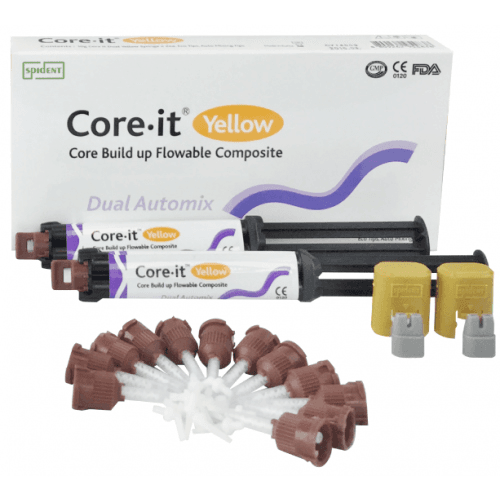 Spident Core-it YELLOW Syringe Refill, Flowable Core Build-Up Resin, Dual-Cure, 2 x 10 g Syringes - Core-it YELLOW Syringe Refill. Flowable Core Build Up Resin, Dual-Cure: 2 x 10 - Image 1