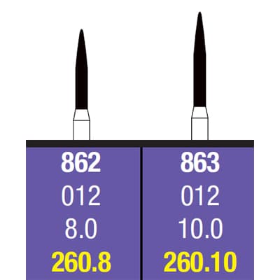Spring FG #863 Flame Diamond Bur, Medium Grit, Friction Grip, 1.2 mm Diameter, 10 mm Length, 25/Pkg - Flame FG Diamond Burs - Image 1