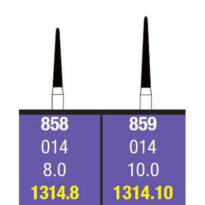 Spring FG #859 Needle Point Diamond Bur, Medium Grit, Friction Grip, 1.4 mm Diameter, 10 mm Length, 25/Pkg - Needle FG Diamond Burs - Image 1