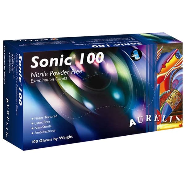 Aurelia Sonic 100 Nitrile Exam Gloves, Large, Powder Free, Indigo Blue, 1000/Cs (10 x 100/Bx) - Aurelia Sonic 100 Nitrile Exam Gloves Large, Powder Free, Indigo Blue, 1000/Cs - Image 1