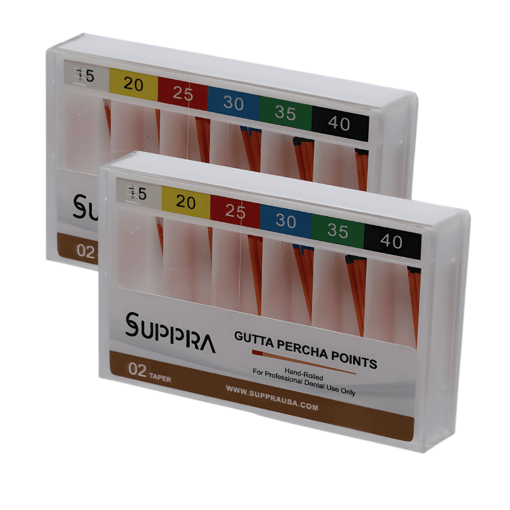 SUPPRA Gutta Percha Endodontic Points, Assorted ISO Sizes #15-40, 0.02 Taper, 120/Pk - SUPPRA Gutta Percha Endodontic Points, Regular #15 - 40 0.02 Taper, Asst, 120/Pk - Image 1