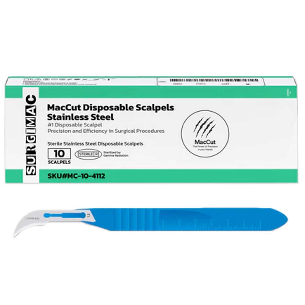 MacCut #12 Sterile Stainless Steel Surgical Scalpel Blade with Plastic Handle, 10/Pk - MacCut #12 Sterile Stainless Steel Surgical Scalpel Blade, Plastic Handle, 10/Pk - Image 1
