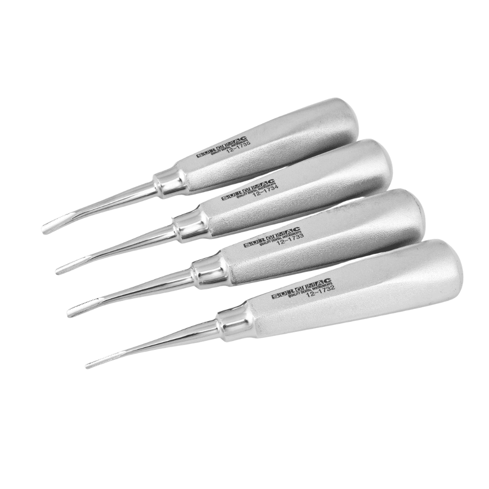 SurgiMac Dental Root Elevators with Serrated Tips - Set of 4 (5mm, 4mm, 3mm, 2mm), Stainless Steel - SurgiMac Dental Root Elevators with Serrated Tips - Set of 4. Includes one each - Image 1