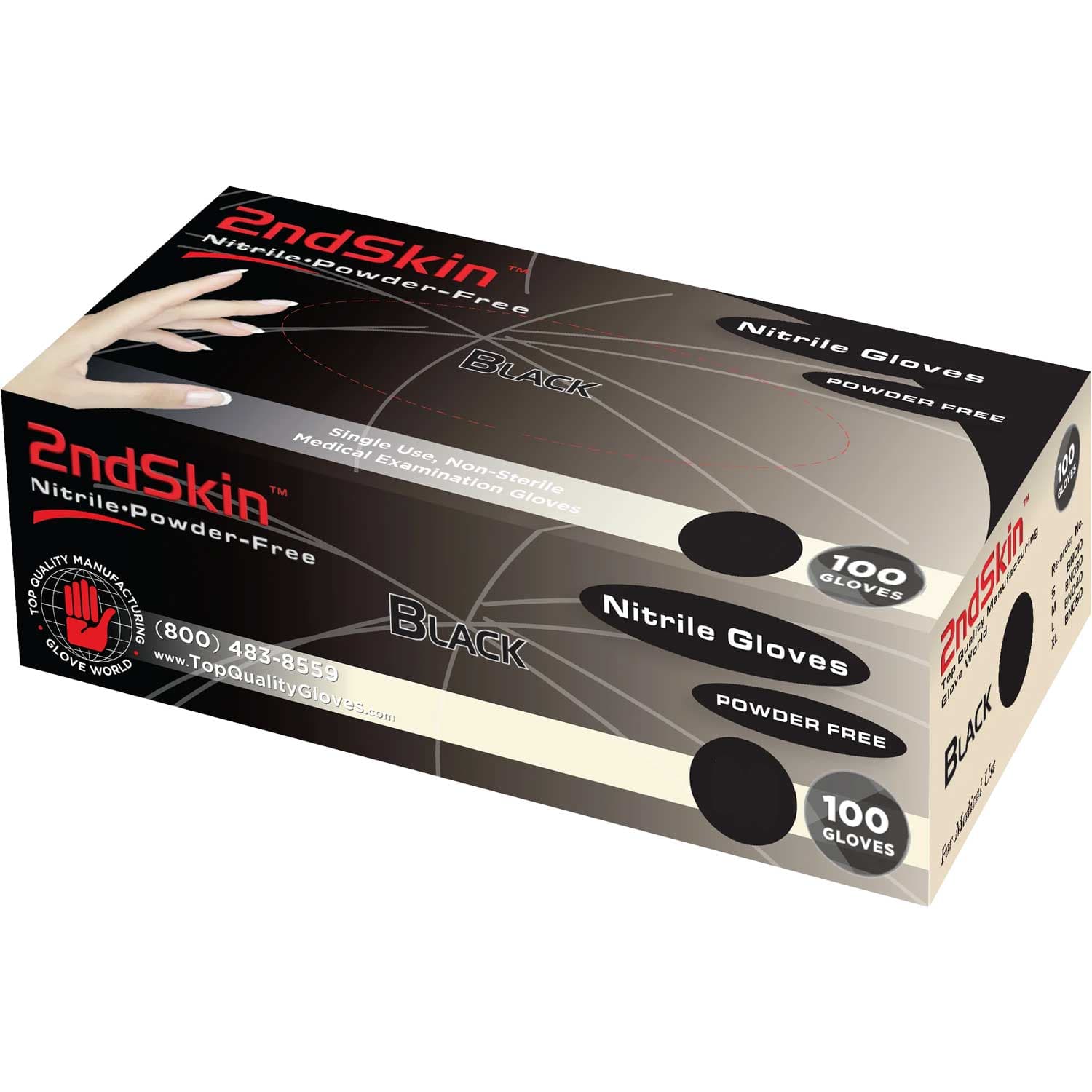 2ndSkin Nitrile Exam Gloves, Powder Free, Non-Sterile, Medium, Black, 100/Box, Case of 10 - 2ndSkin Nitrile Exam Gloves, Powder Free, Medium, Black, 100/Box, Case of 10 - Image 1